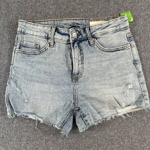 George High Waist Denim Shorts Womens Size 6 Light Wash Distressed Raw Hem